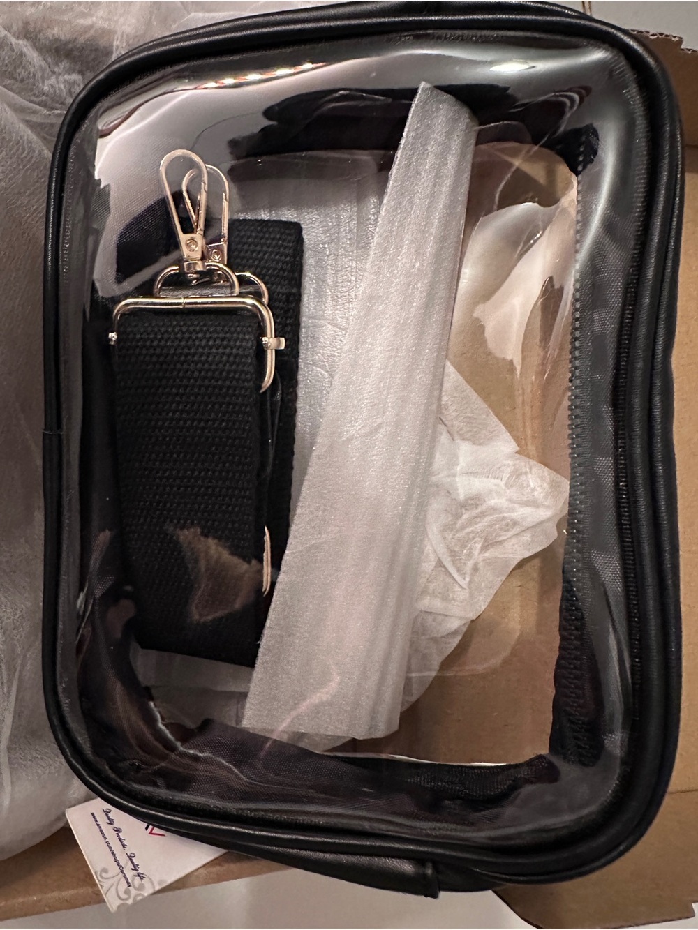 “Brand New”, Never Used Clear Crossbody Bag with Black Trim and Adjustable Strap - Picture 2 of 9